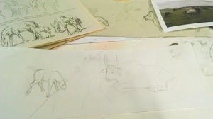 Sketching out the design for an illustrated page for The Colt and the River.